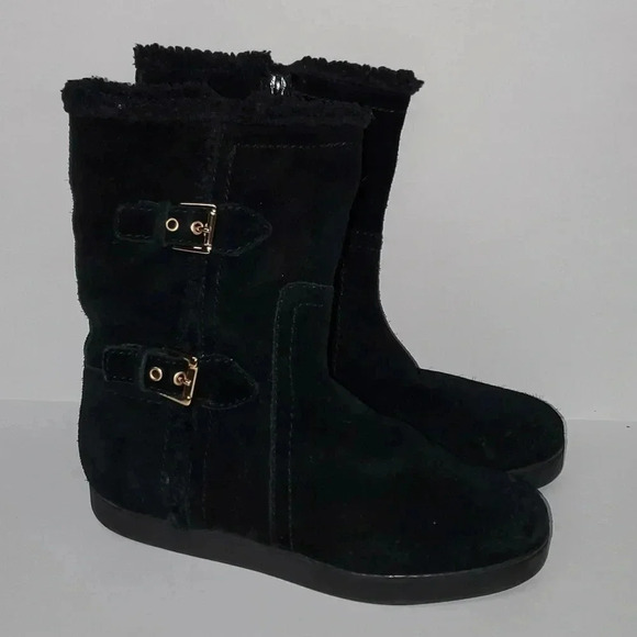 Talbots Tippi Black Suede Faux Fur Winter Boots Size 8 - Picture 1 of 13